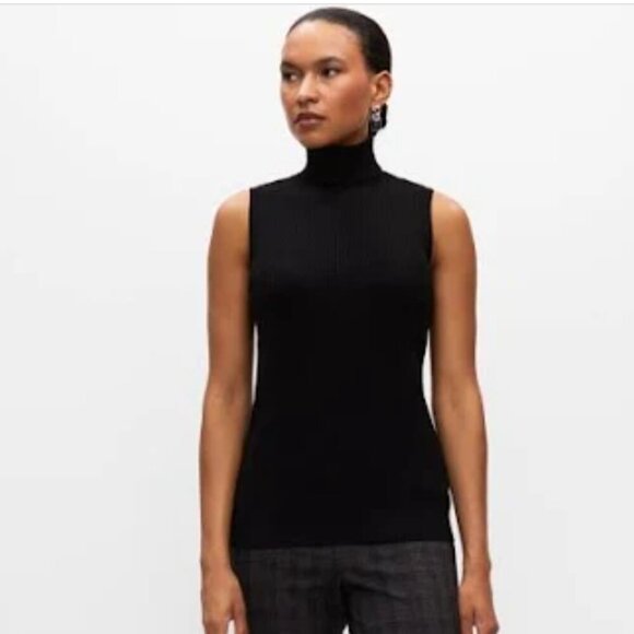 Melanie Lynn - Long Sleeveless Ribbed Black Turtleneck - S - Picture 1 of 8